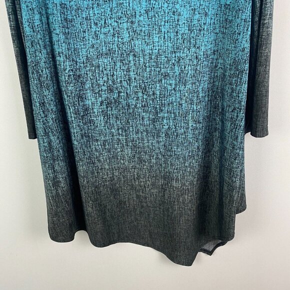 Clara Sun Woo Asymmetrical Tunic Top Teal Ombré Print Size 1X - Picture 3 of 10